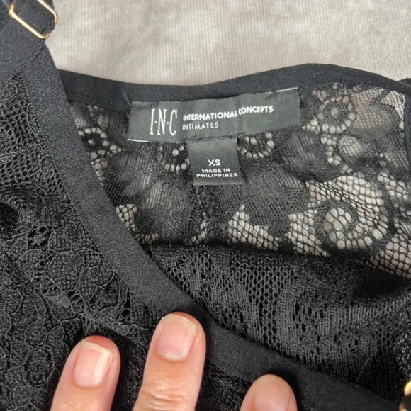 Y2K INC‎ Intimates Slip Dress Black XS Floral Velvet Lace Halter Mini Summer EUC - Picture 3 of 9